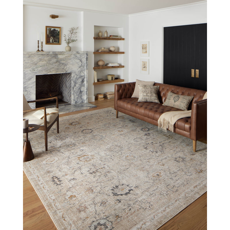 Loloi II Monroe Oriental Machine Woven Polyester Area Rug in Gray/Ivory